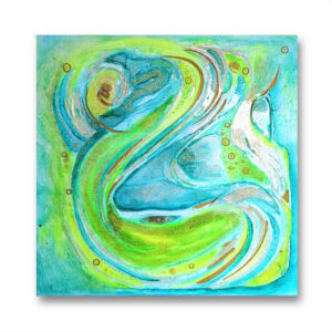 Transformační obraz Blue Lagoon – akrylová malba s třpytkami, strukturou a pryskyřicí 50×50 cm