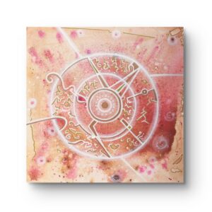 Transformační obraz Stargate – akrylová malba se světelnými symboly 50×50 cm