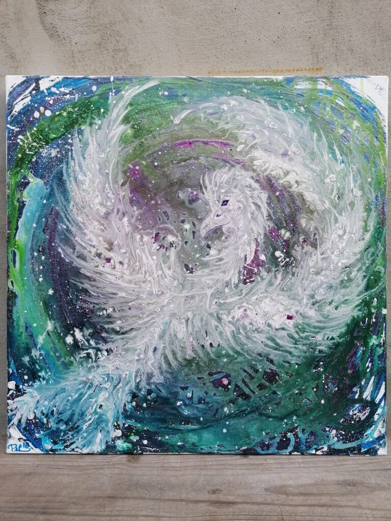 Transformační obraz Fénix 50x50 cm s modro zelenými tóny